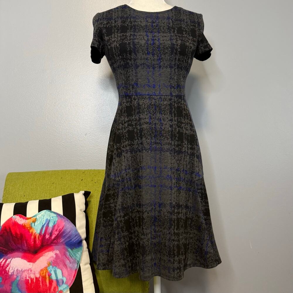 Betsey Johnson Gray Blue Plaid Fit and Flare Dress 2 Work Cocktail